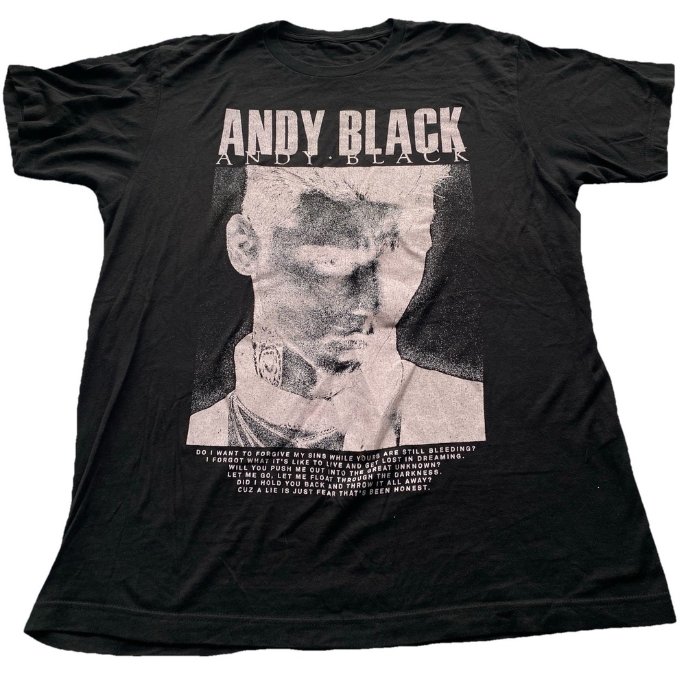 ANDY BLACK L BLACK SHORT SLEEVE SHIRT W/‎ "THE MARTYR" LYRICS BLACK VEIL BRIDES!